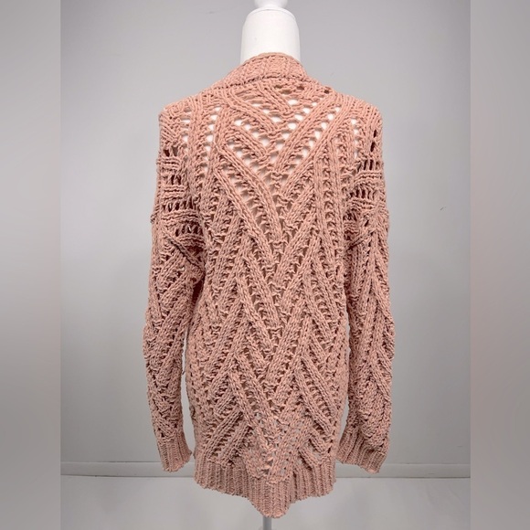 Mystree chenille chunky knit open front cardigan light pink size S - Picture 4 of 11